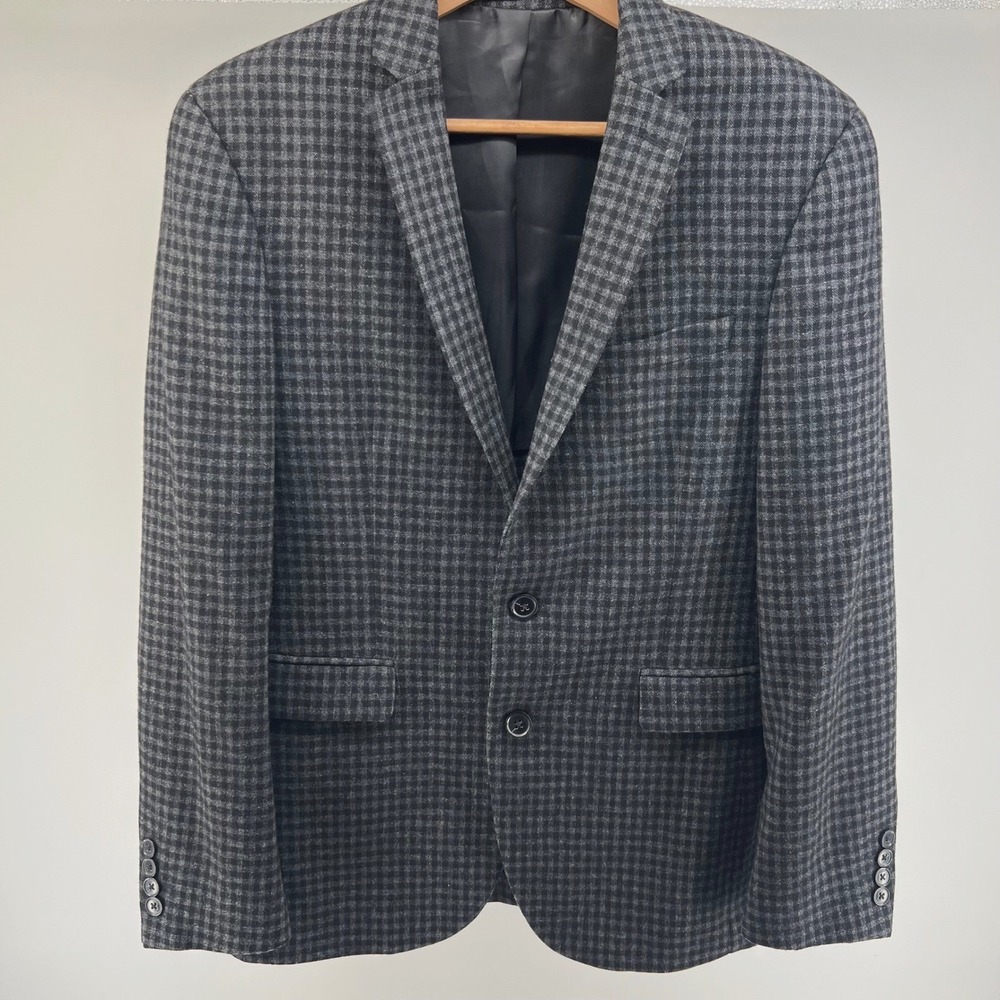 Bar III Men's Check Gingham Gray Black Wool Blend Sport Coat Blazer Size 38R 860